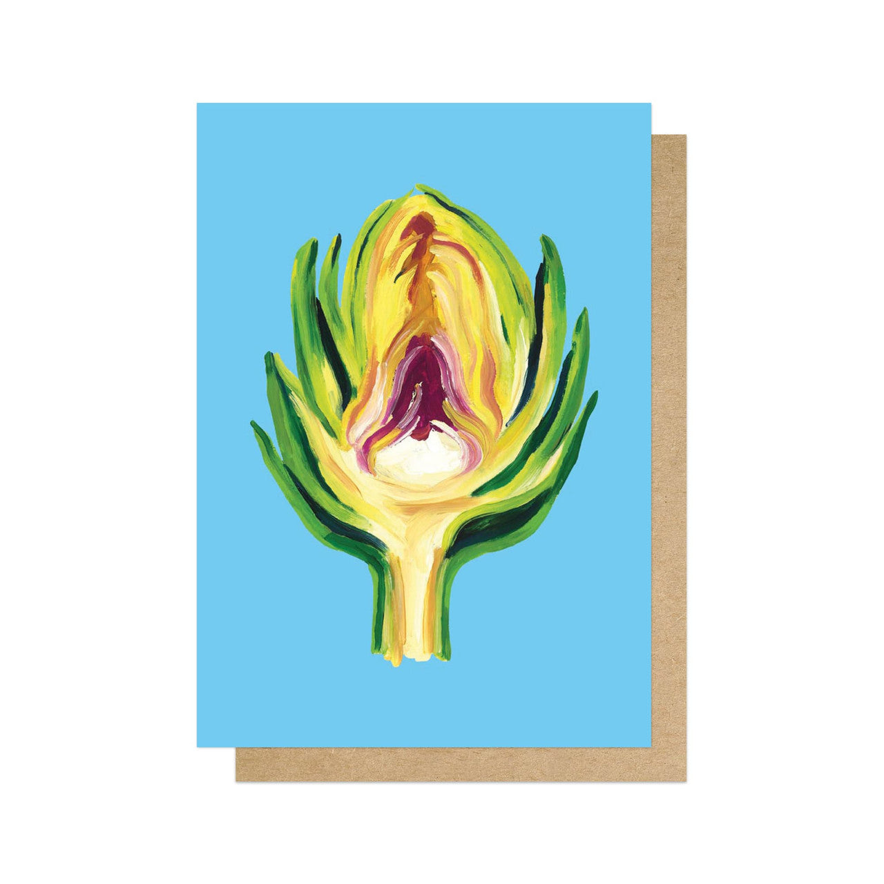 Artichokes on blue card