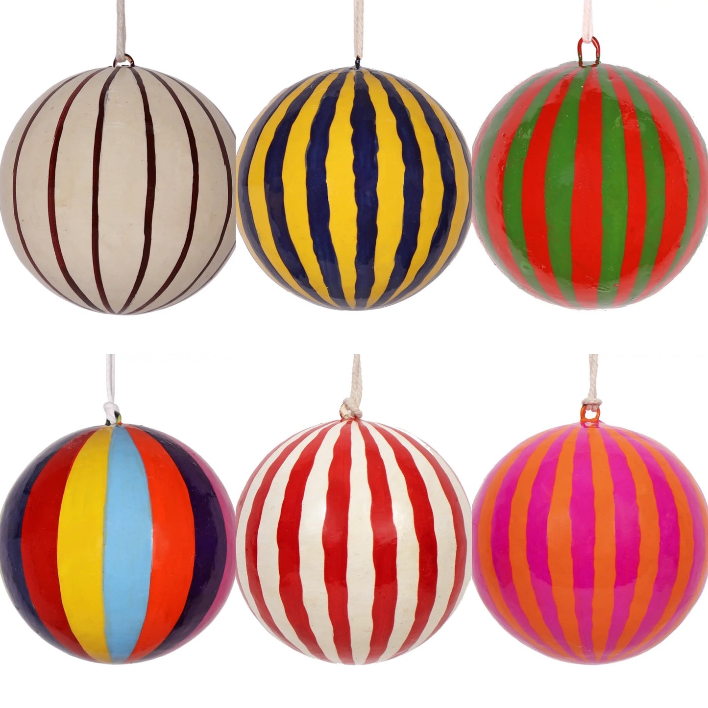Stripy papier mache bauble