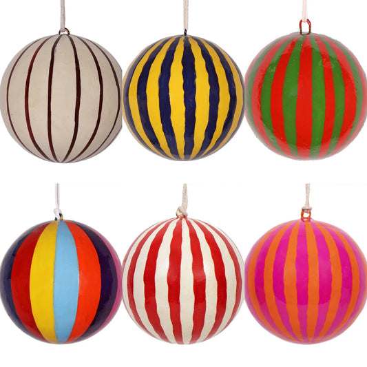 Stripy papier mache bauble