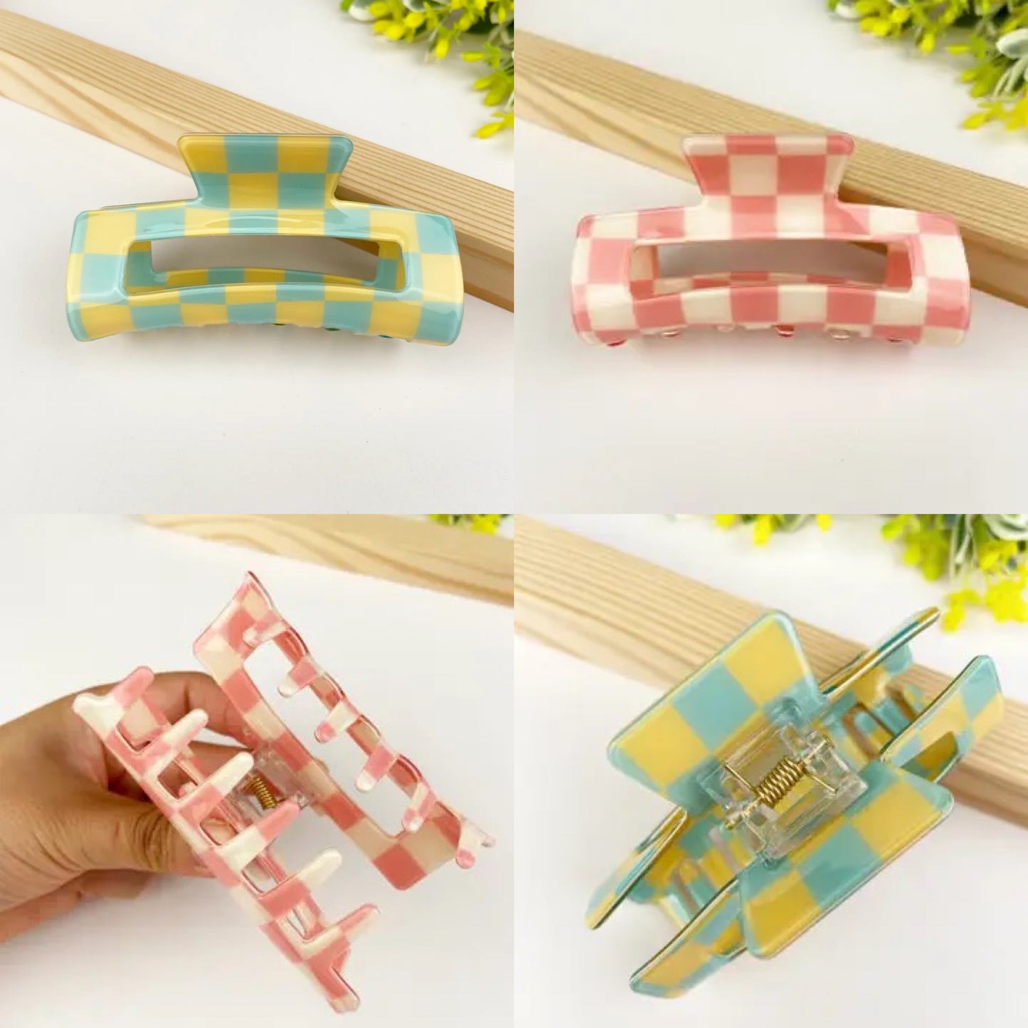 Checked claw clip - large