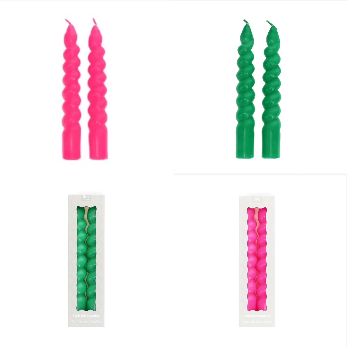 Pair of chunky twisted candles