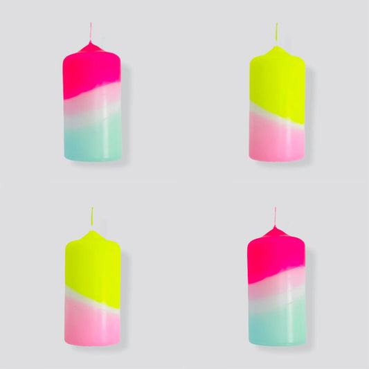 Neon dipped pillar candle