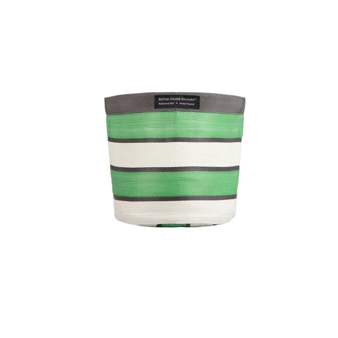 Stripy plant pot cover - medium greens
