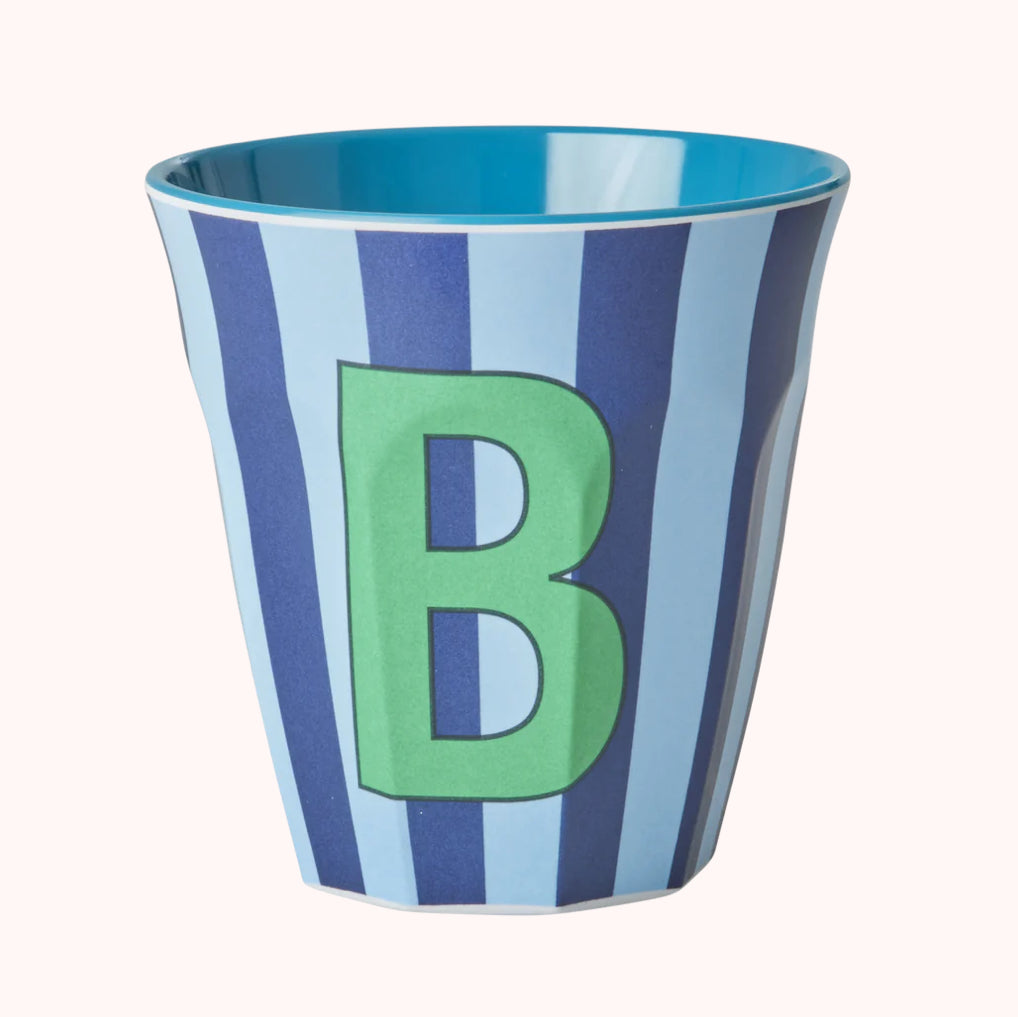 Stripy alphabet melamine cups