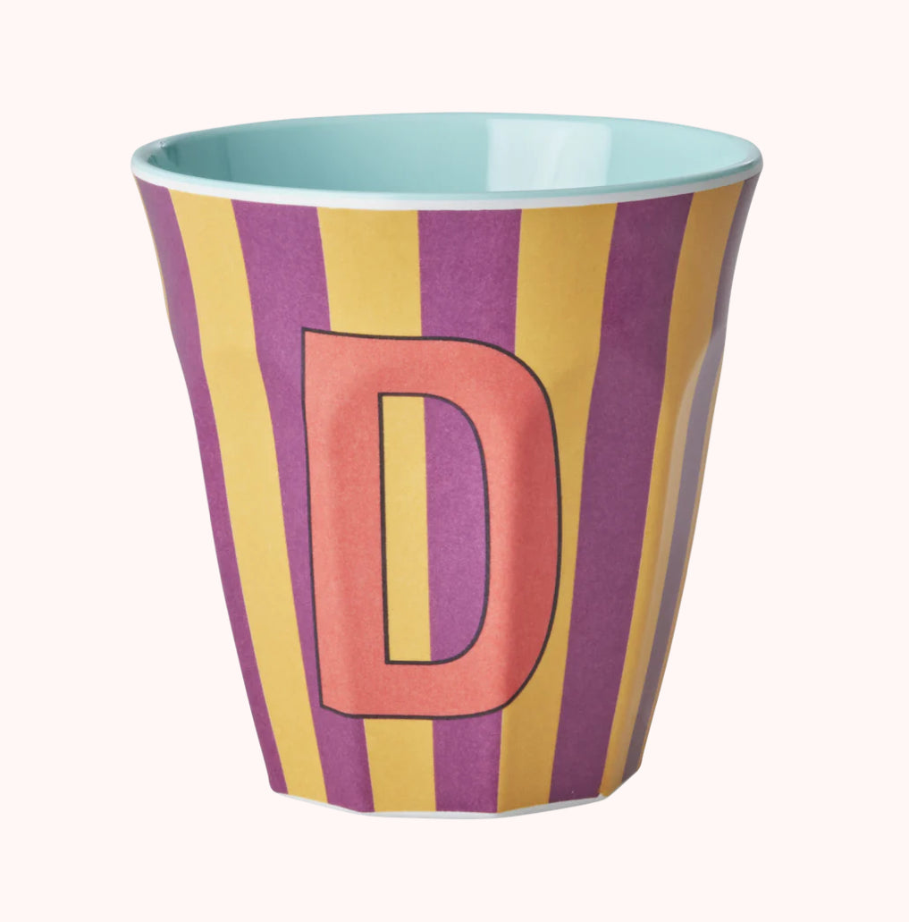 Stripy alphabet melamine cups