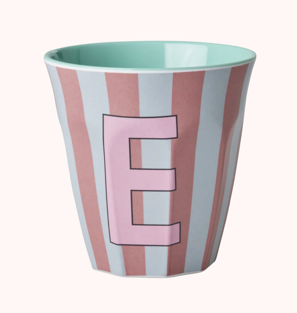 Stripy alphabet melamine cups