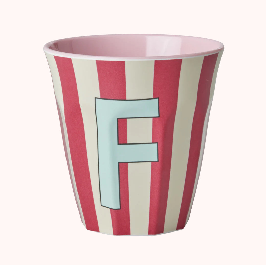 Stripy alphabet melamine cups