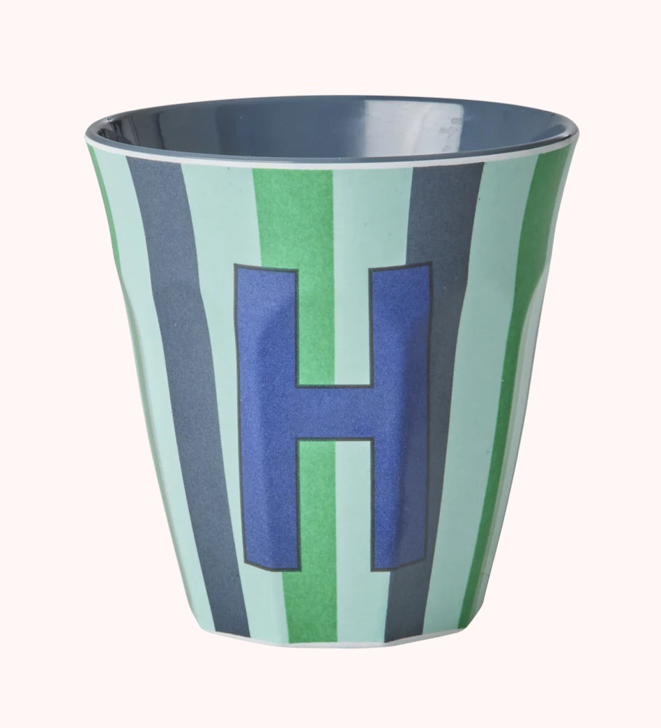 Stripy alphabet melamine cups