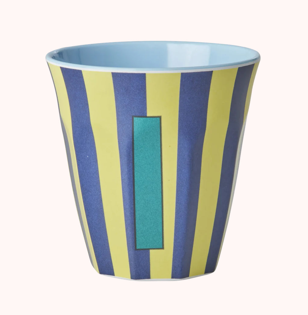 Stripy alphabet melamine cups