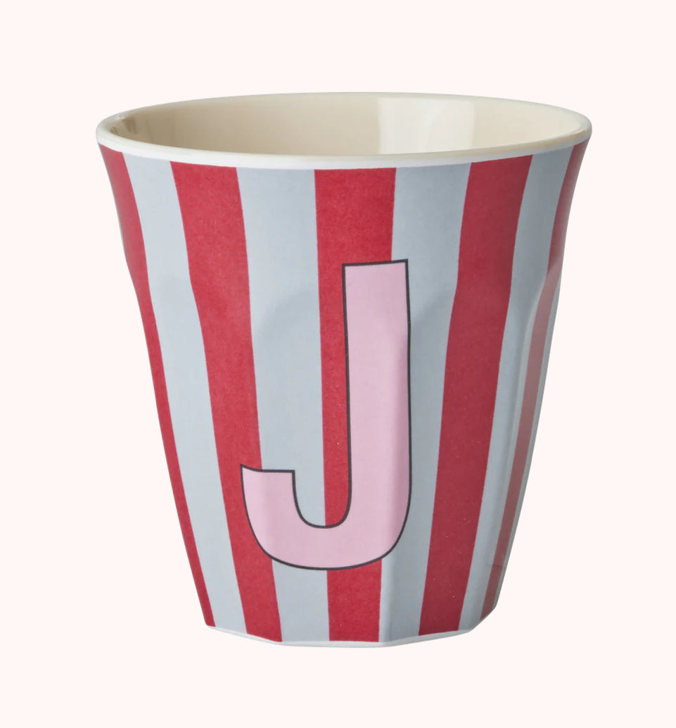 Stripy alphabet melamine cups
