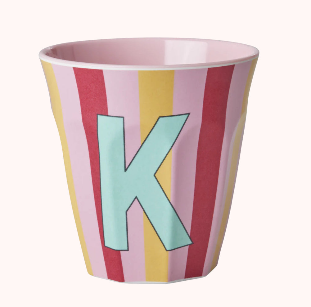 Stripy alphabet melamine cups