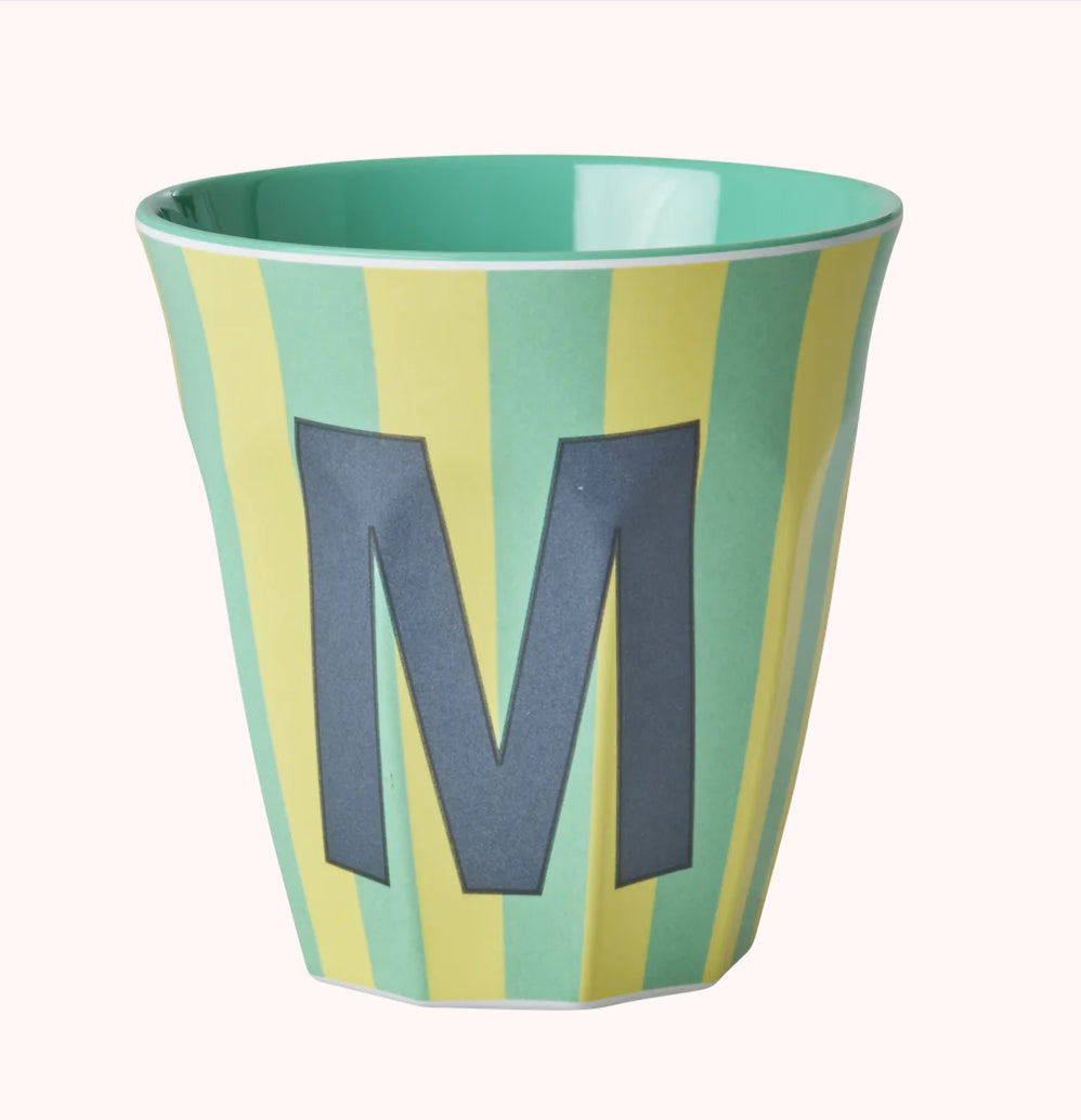 Stripy alphabet melamine cups