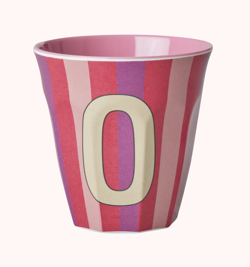 Stripy alphabet melamine cups