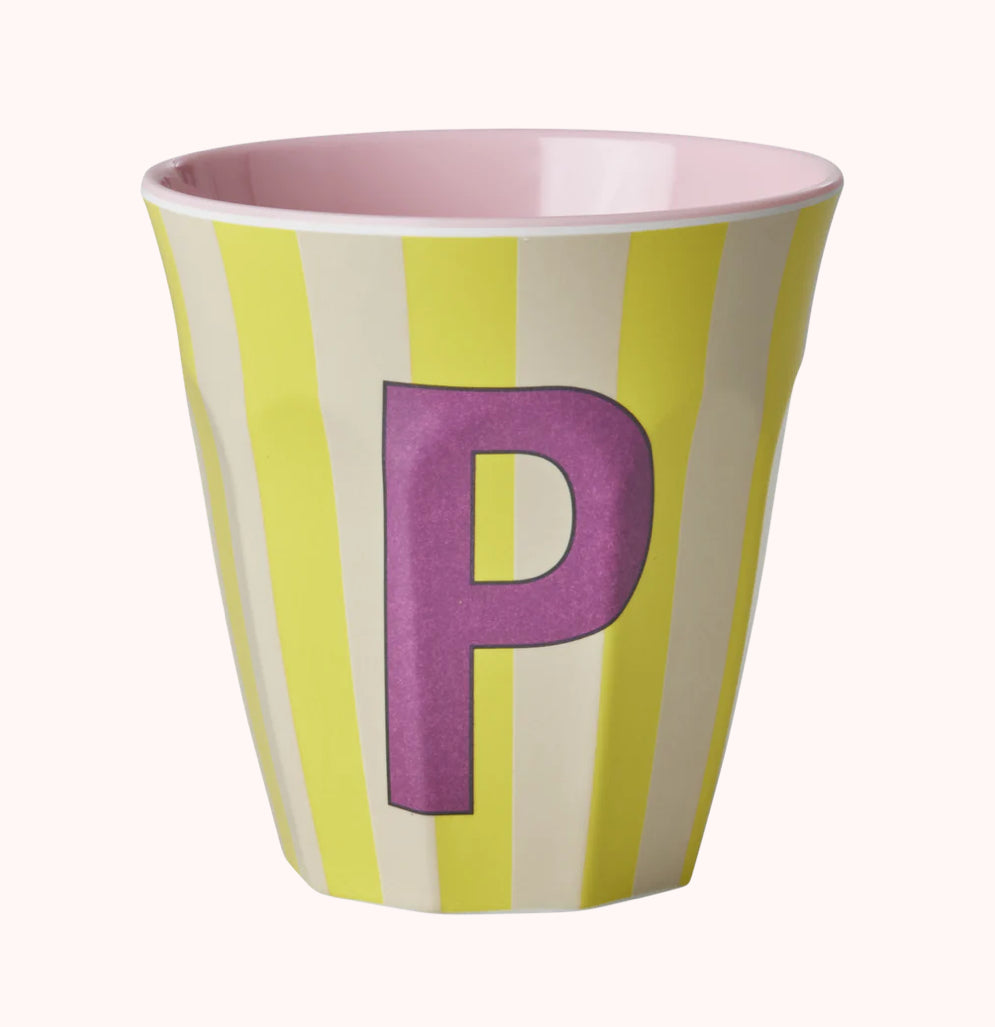 Stripy alphabet melamine cups