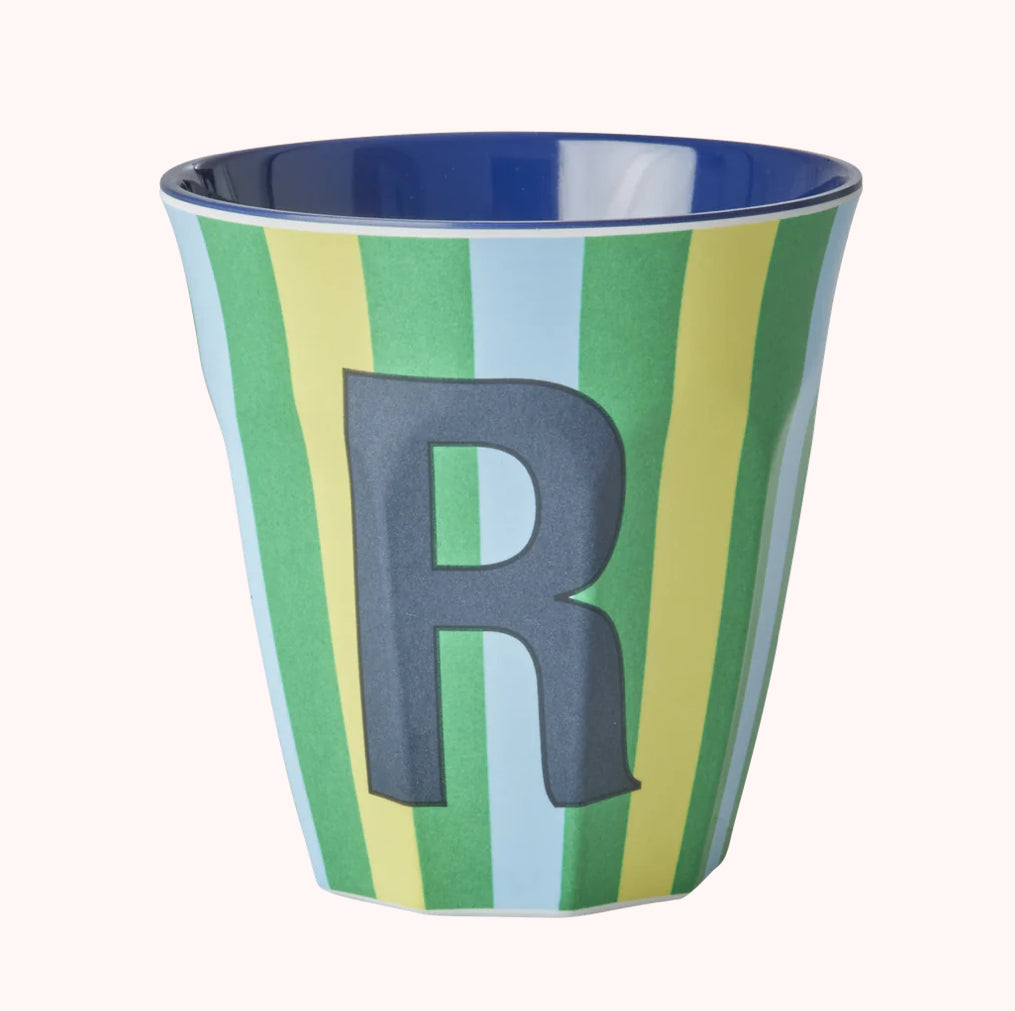 Stripy alphabet melamine cups