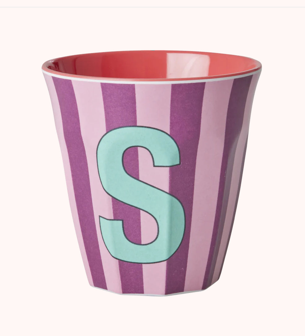 Stripy alphabet melamine cups