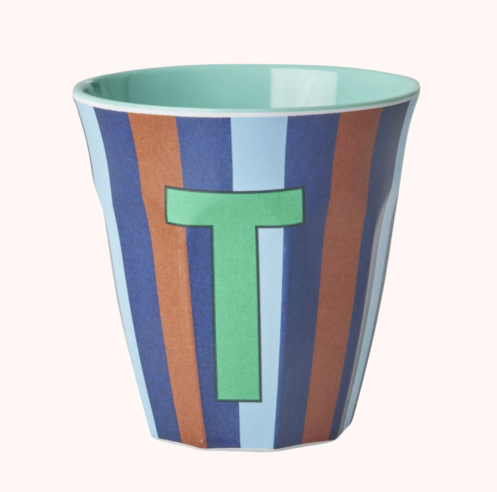 Stripy alphabet melamine cups