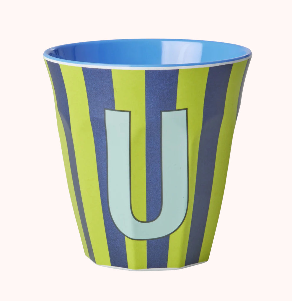 Stripy alphabet melamine cups