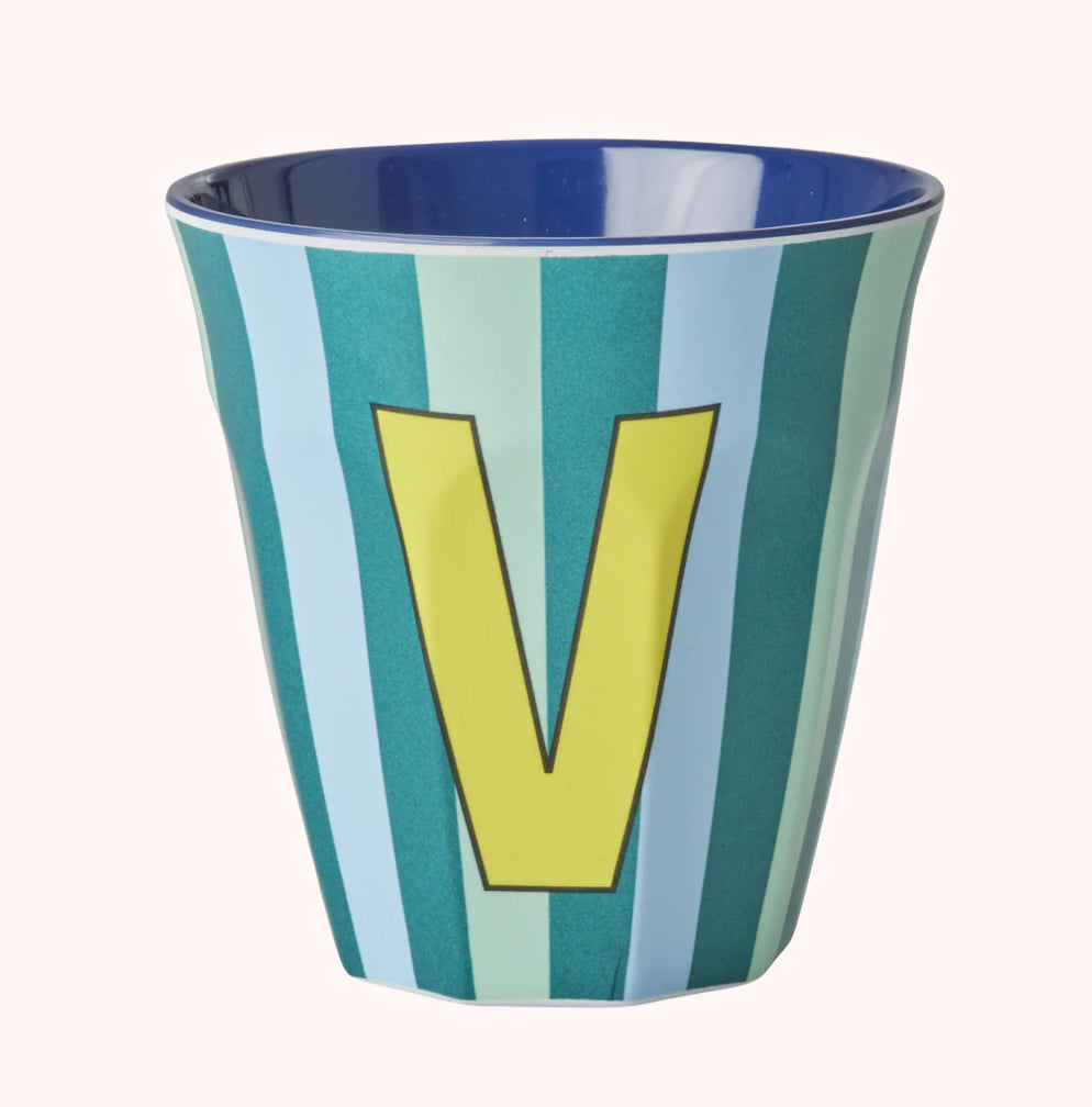 Stripy alphabet melamine cups