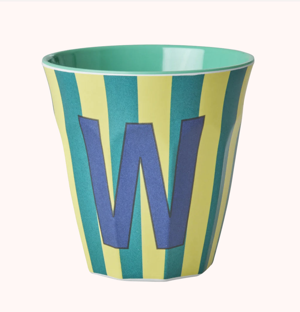 Stripy alphabet melamine cups