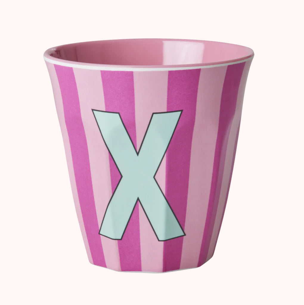 Stripy alphabet melamine cups
