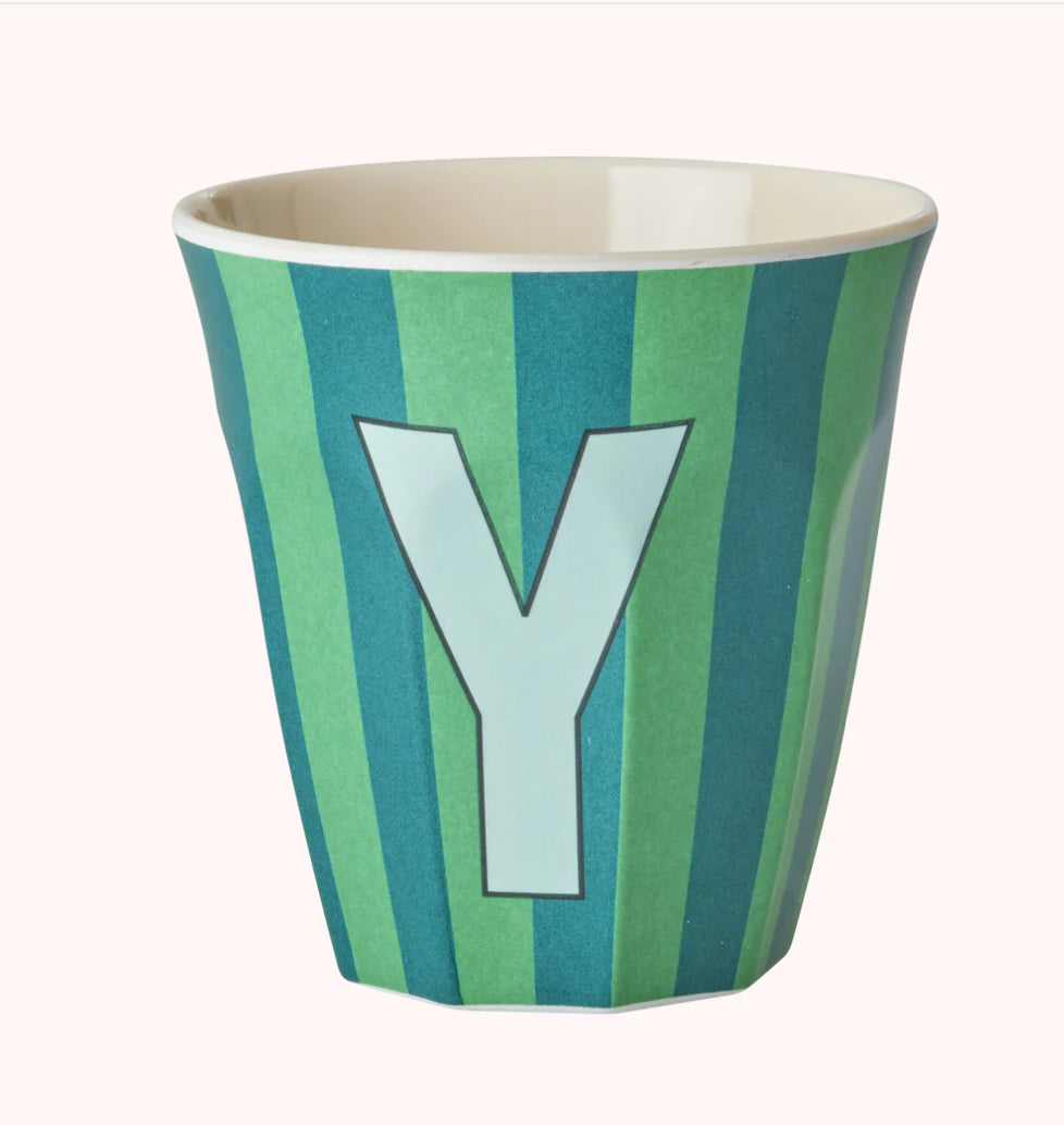 Stripy alphabet melamine cups