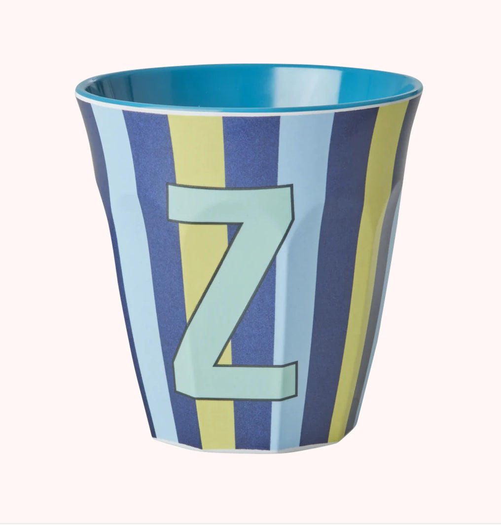 Stripy alphabet melamine cups