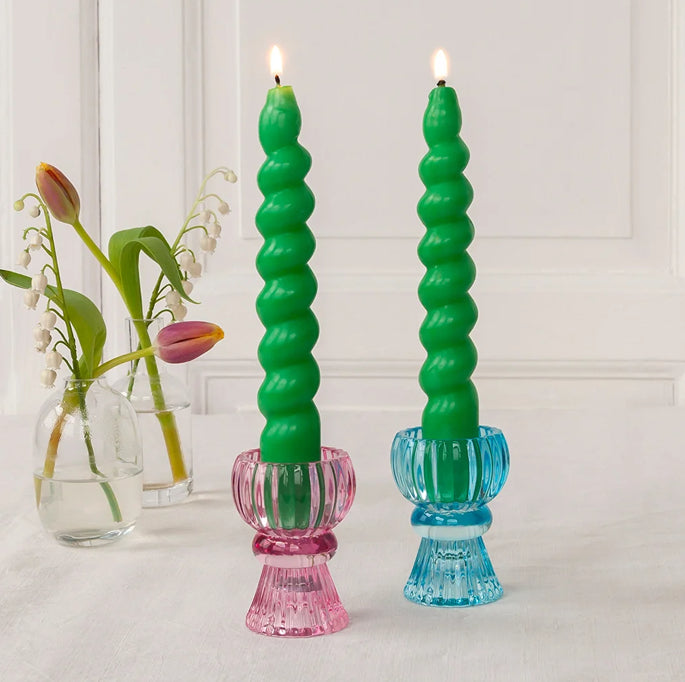 Pair of chunky twisted candles