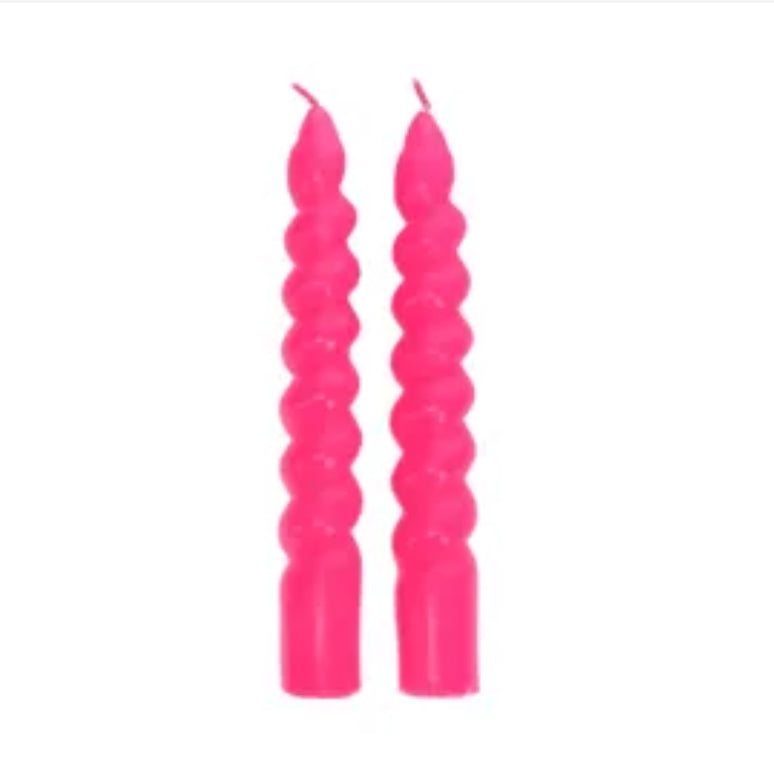 Pair of chunky twisted candles