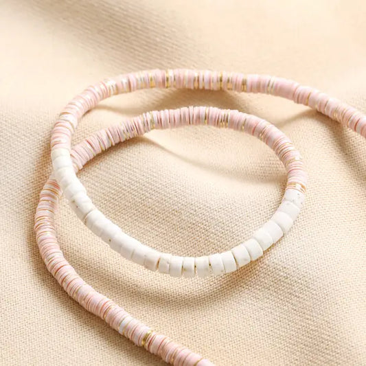 Light pink and gold heishi necklace
