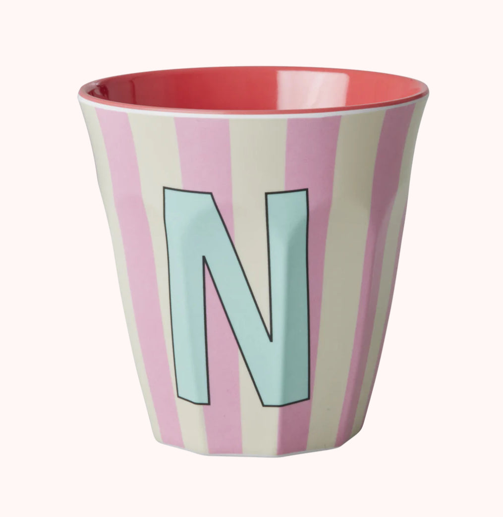 Stripy alphabet melamine cups