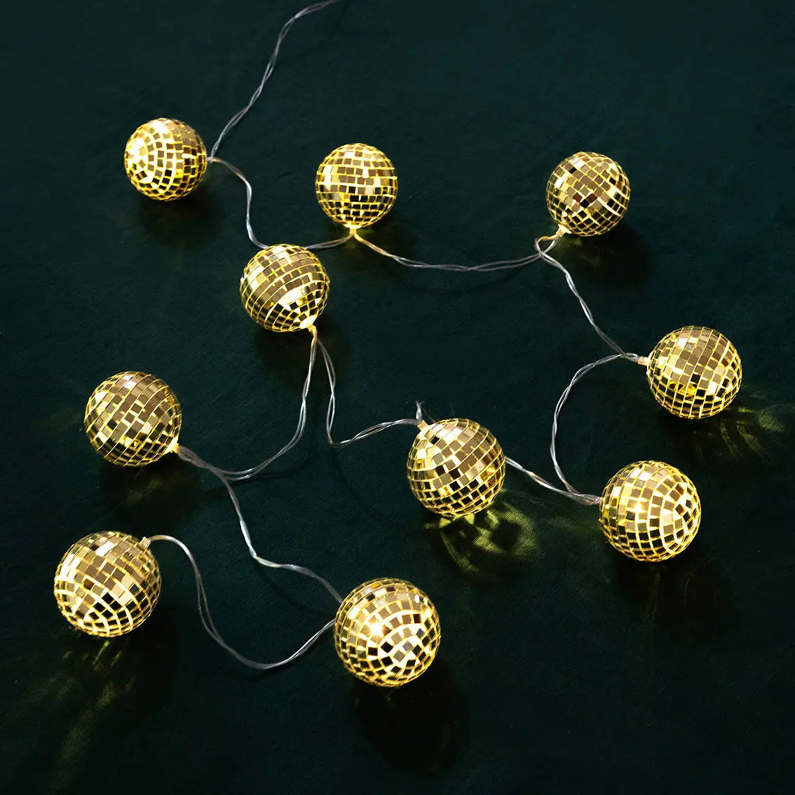 Gold disco ball string lights