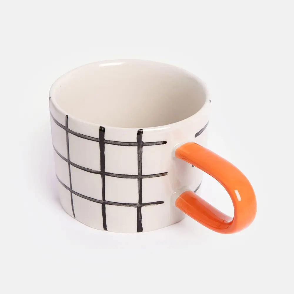 Grid mug with orange handle