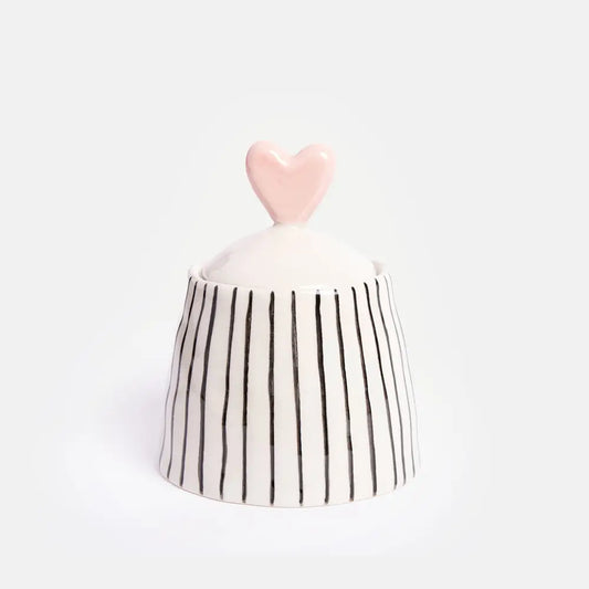 Stripy jar with heart lid