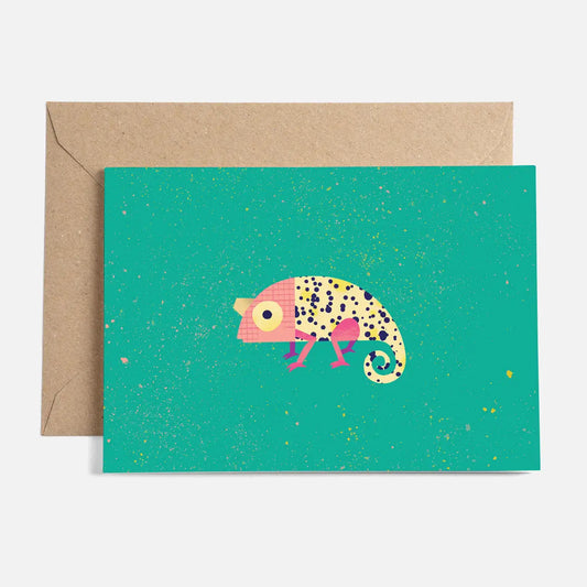 Tiny chameleon greetings card
