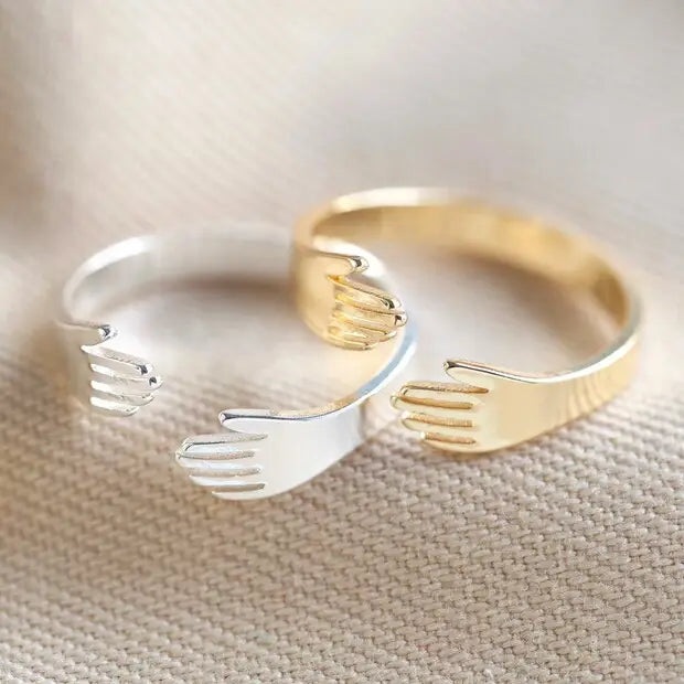 Hug hands adjustable ring - silver