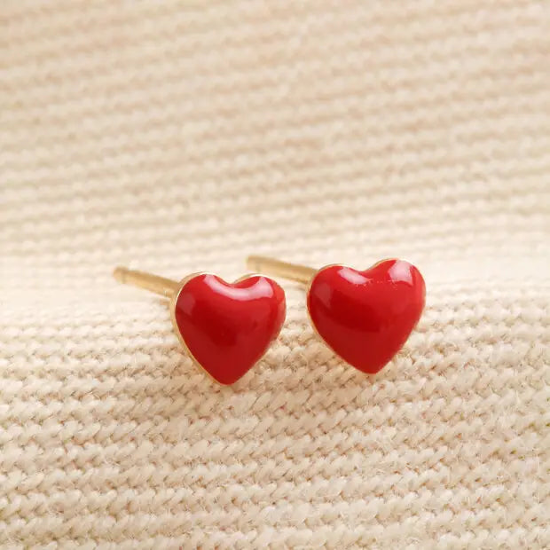 Red heart enamel stud earrings