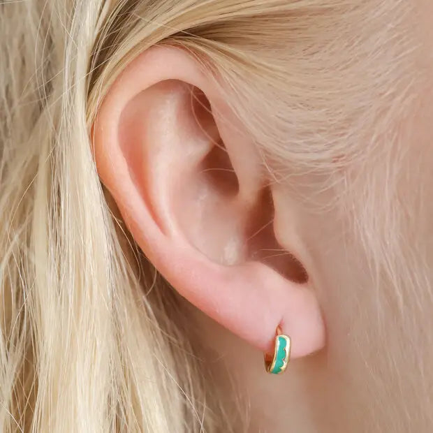 Green enamel huggie hoop earrings