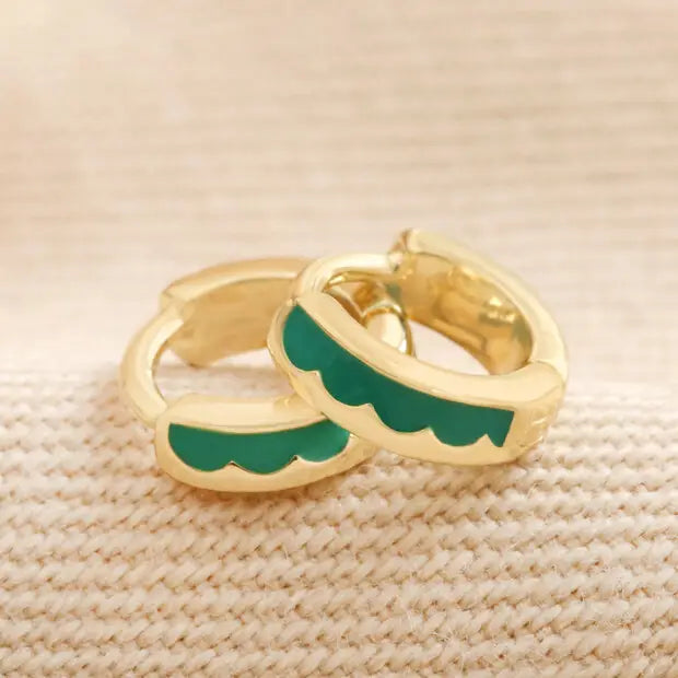 Green enamel huggie hoop earrings