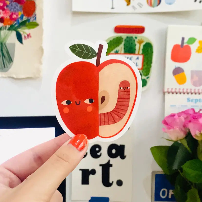Apple and worm sticker