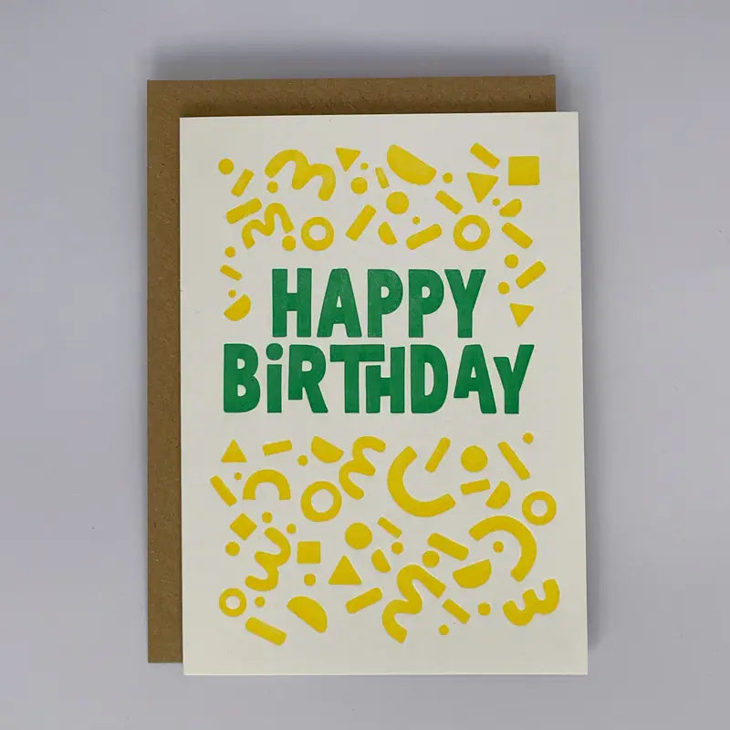 Happy birthday shapes letterpress card