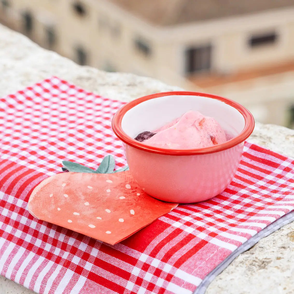 Strawberry enamel bowl