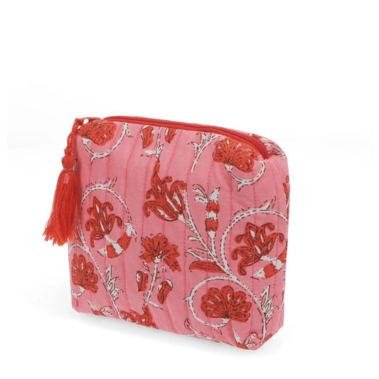 Red and pink quilted make-up bag