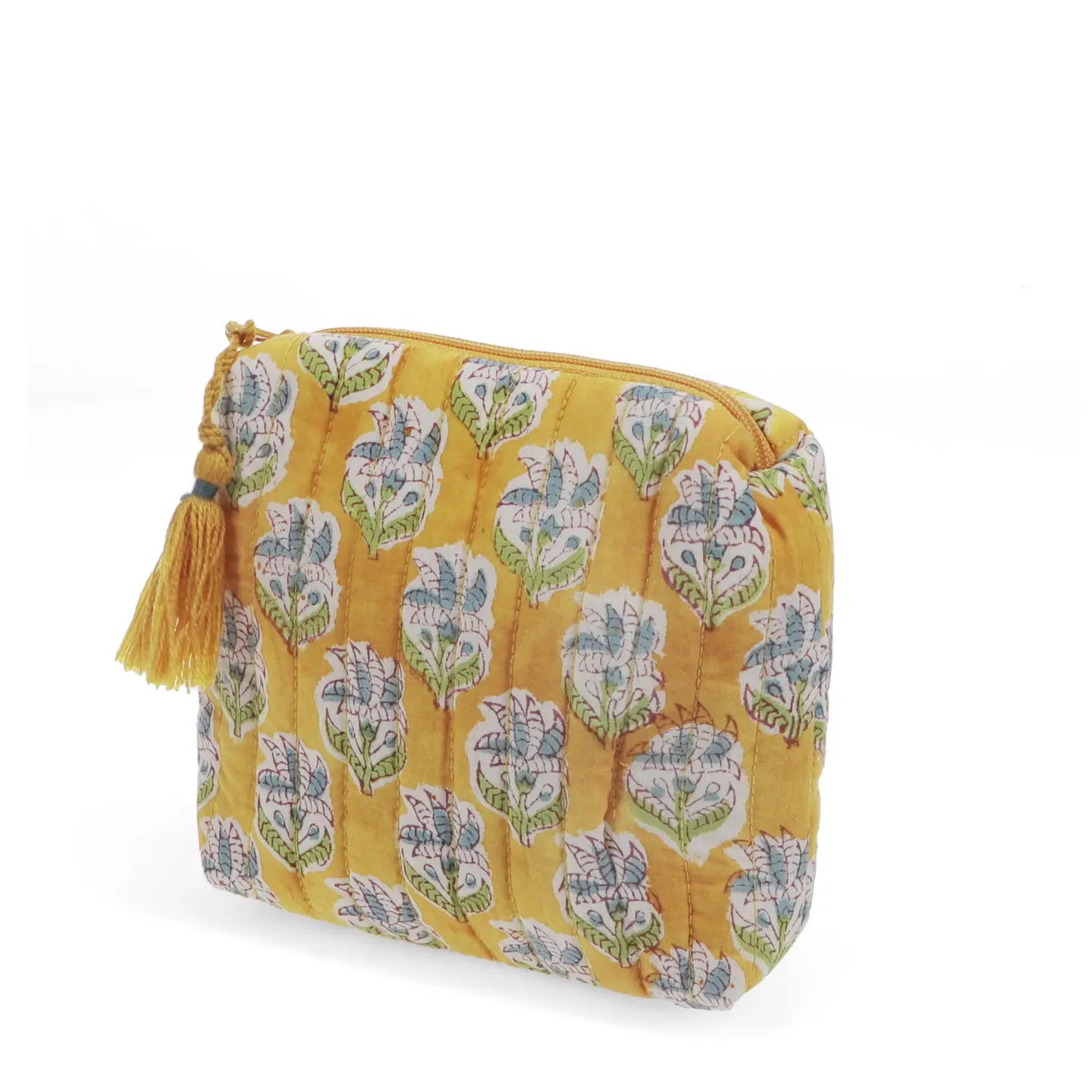 Yellow quilted make-up bag
