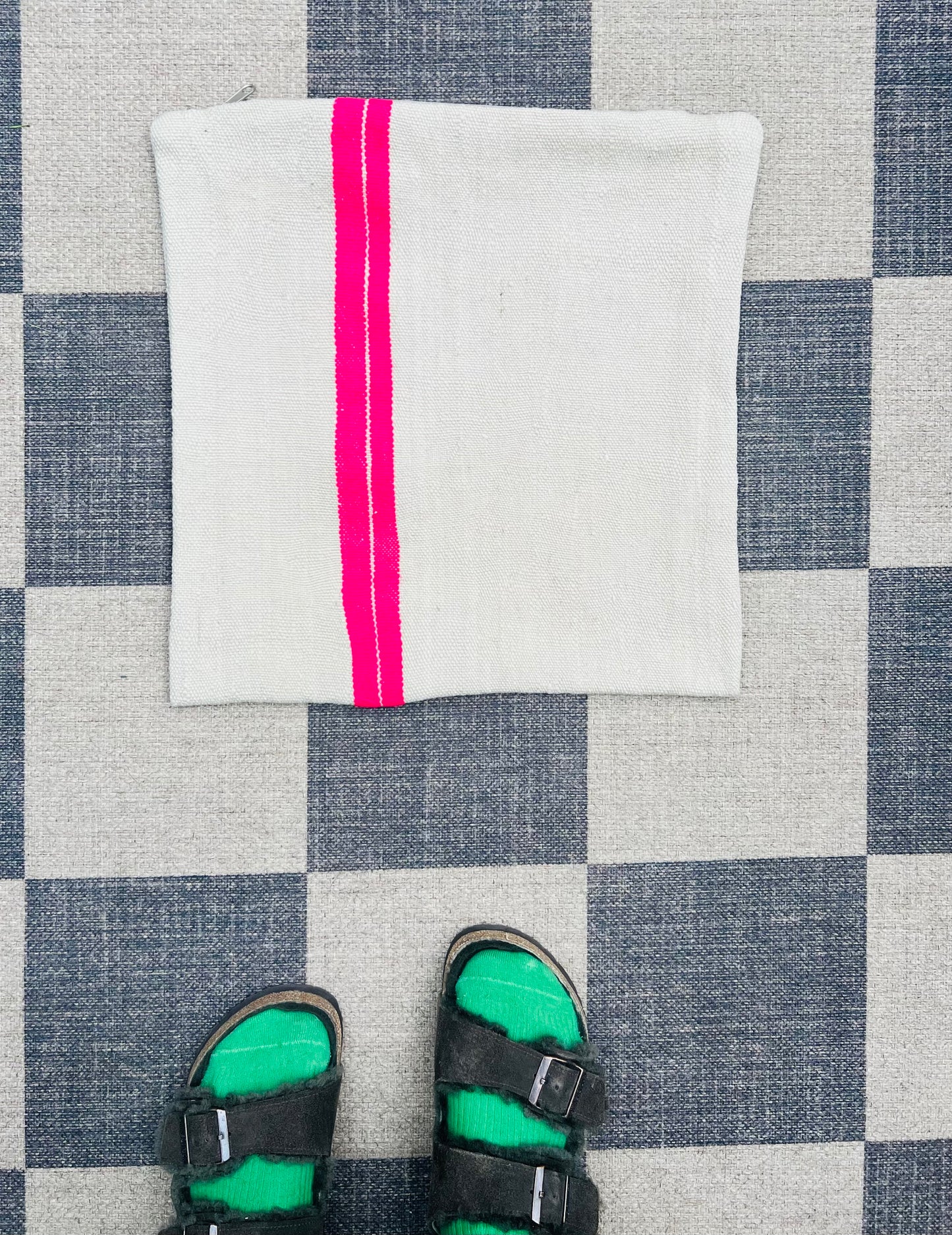 Natural linen/pink stripe cushion cover