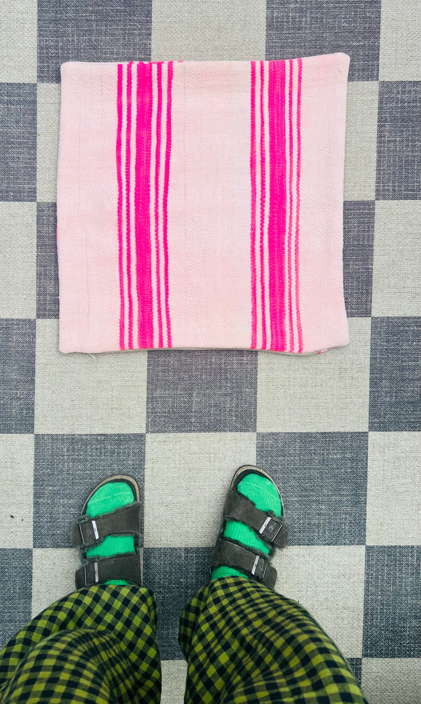 Pale pink with neon stripe cushion