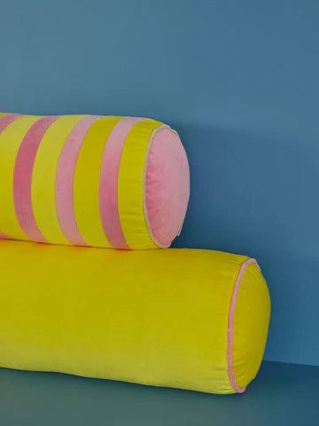 Yellow velvet bolster cushion