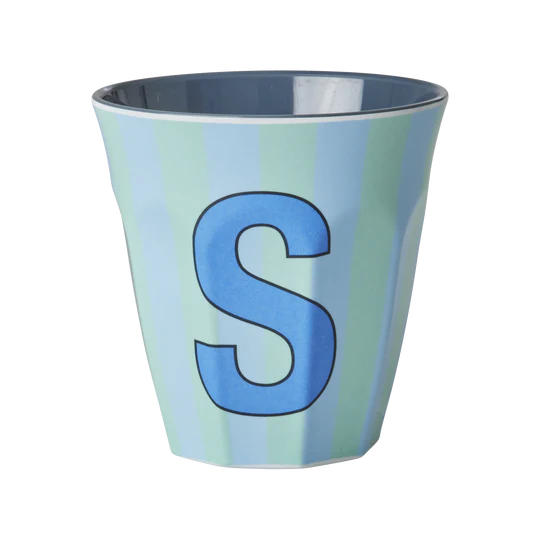 Stripy alphabet melamine cups
