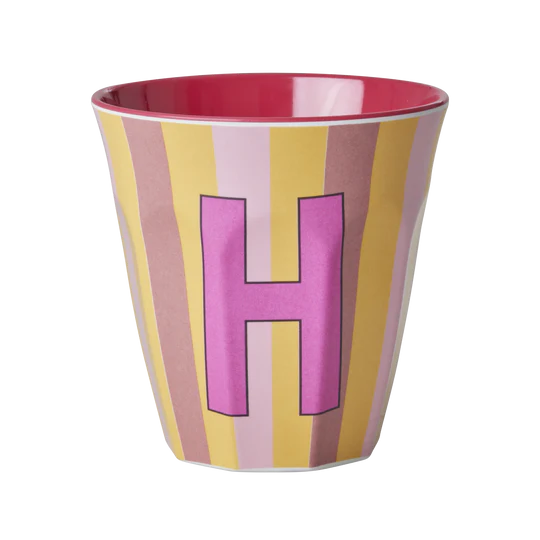 Stripy alphabet melamine cups