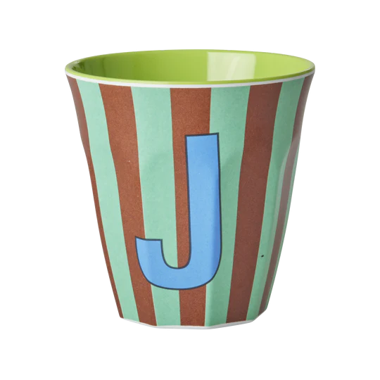 Stripy alphabet melamine cups